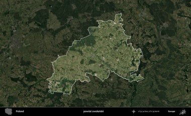 Zwolenski İlçesi. Polonya 'nın idari alanı, koyu renkli bir B uydusu görüntüsüyle vurgulandı ve özetlendi