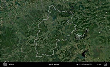 Zywiecki İlçesi. Polonya 'nın idari bölgesi B uydusundan alınan görüntülerle özetlendi