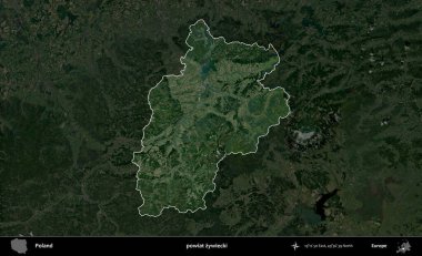 Zywiecki İlçesi. Polonya 'nın idari alanı, koyu renkli bir B uydusu görüntüsüyle vurgulandı ve özetlendi