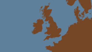 İrlanda Denizi ve St. George Kanalı. Patterson Silindirik Projeksiyonunda sağlam bir renk haritası üzerinde konum diyagramı