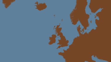 İskoçya 'nın batı kıyısındaki iç denizler. Patterson Silindirik Projeksiyonunda sağlam bir renk haritası üzerinde konum diyagramı