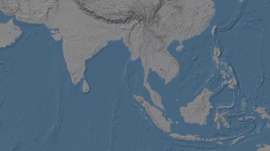 Andaman (Burma) Patterson silindirik projeksiyonunda dünyanın mavi ve gri yükseklik haritasının arka planında yer alan deniz bölgesi