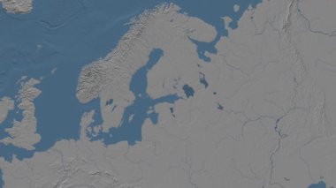 Patterson silindirik projeksiyonunda Finlandiya Körfezi bölgesinin arka planında mavi ve gri renkli yükseklik haritası yer almaktadır.