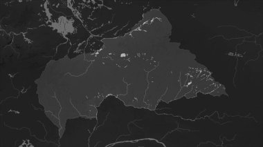 Orta Afrika Cumhuriyeti, gölleri ve nehirleri olan bir Gri Tonlama yükseklik haritasına vurgulandı