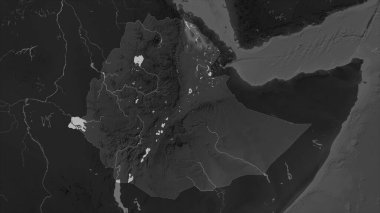 Etiyopya, gölleri ve nehirleri olan bir Gri Tonlama yükseklik haritasında vurgulandı