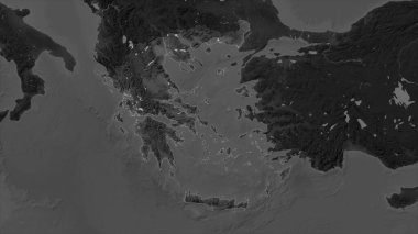 Yunanistan, gölleri ve nehirleri olan bir Gri Tonlama yükseklik haritasına vurgulandı