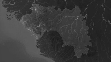 Gine, gölleri ve nehirleri olan bir Gri Tonlama yükseklik haritasında vurgulandı