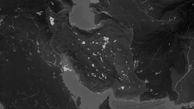 İran, gölleri ve nehirleri olan bir Gri Tonlama yükseklik haritasına vurgulandı