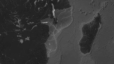 Mozambik, gölleri ve nehirleri olan bir Gri Tonlama yükseklik haritasına vurgulandı