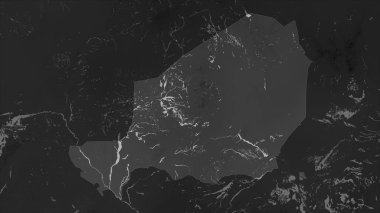 Nijer, gölleri ve nehirleri olan bir Gri Tonlama yükseklik haritasında vurgulandı