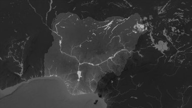 Nijerya, gölleri ve nehirleri olan bir Gri Tonlama yükseklik haritasında vurgulandı