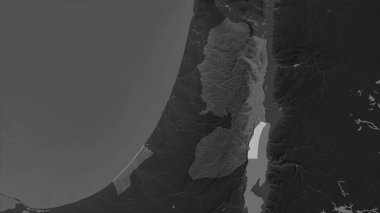 Filistin, gölleri ve nehirleri olan bir Gri Tonlama yükseklik haritasında vurgulandı