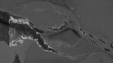 Papua Yeni Gine, gölleri ve nehirleri olan bir Gri Tonlama yükseklik haritasında vurgulandı