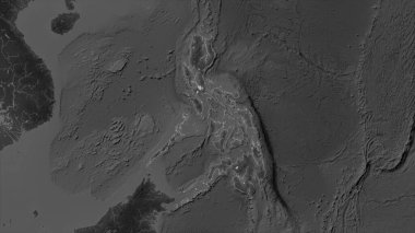 Filipinler, gölleri ve nehirleri olan bir Gri Tonlama yükseklik haritasında vurgulandı