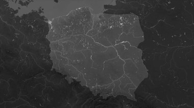 Polonya, gölleri ve nehirleri olan bir Gri Tonlama yükseklik haritasına vurgulandı