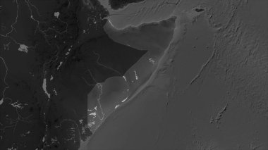 Somali, gölleri ve nehirleri olan bir Gri Tonlama yükseklik haritasına vurgulandı