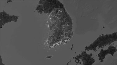 Güney Kore, gölleri ve nehirleri olan bir Gri Tonlama yükseklik haritasında vurgulandı