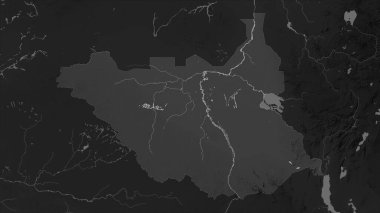 Güney Sudan, gölleri ve nehirleri olan bir Gri Tonlama yükseklik haritasında vurgulandı