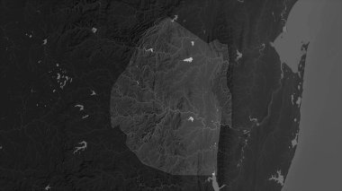 Eswatini, gölleri ve nehirleri olan bir Gri Tonlama yükseklik haritasına vurgulandı