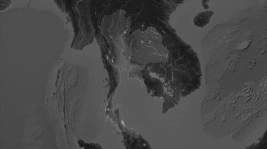 Tayland, gölleri ve nehirleri olan bir Gri Tonlama yükseklik haritasına vurgulandı