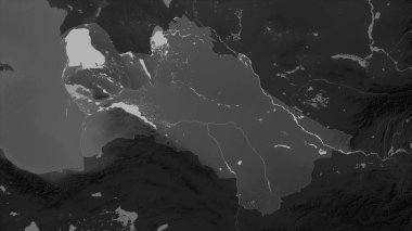 Türkmenistan, gölleri ve nehirleri olan bir Gri Tonlama yükseklik haritasına vurgulandı