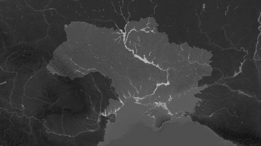 2014 'ten önce Ukrayna, gölleri ve nehirleri olan bir Gri Tonlama yükseklik haritasında vurgulandı