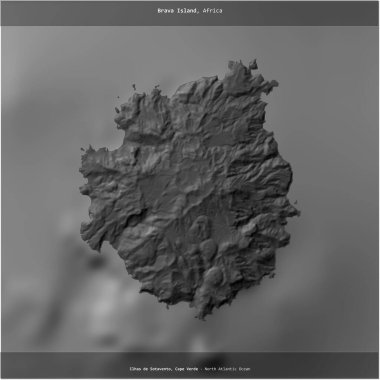Kuzey Atlantik Okyanusu 'ndaki Brava Adası, Cape Verde' ye ait, bilek yüksekliği haritasında kare şeklinde kesilmiş.