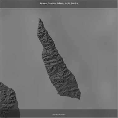 Kaliforniya Körfezi 'ndeki Jacques Cousteau Adası, Meksika' ya ait, bilek yüksekliği haritasında kare şeklinde kesilmiş.