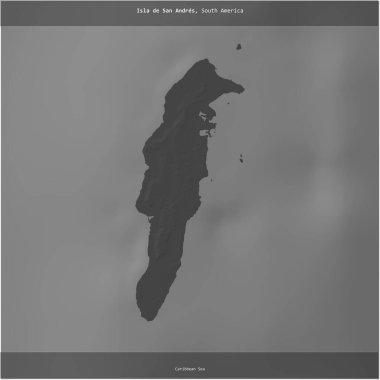 Kolombiya 'ya ait Karayip Denizi' ndeki San Andres Adası bilek yüksekliği haritasında kare şeklinde kesilmiş.