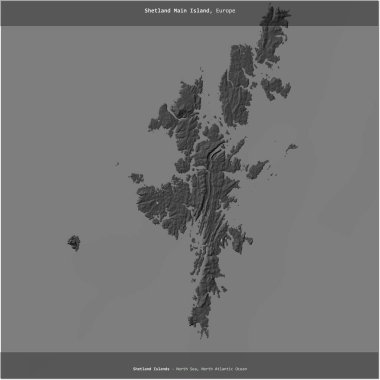 Kuzey Denizi 'ndeki Shetland Ana Adası, Birleşik Krallık' a ait, bir bileklik yükseklik haritasında kare şeklinde kesilmiş.