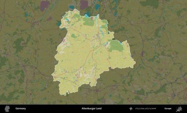 Altenburger Diyarı. Almanya 'nın idari alanı koyu renkli bir Topografik İnsani Yardım Stili haritasına vurgulandı ve özetlendi