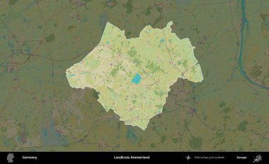 Landkreis Ammerland. Almanya 'nın idari alanı koyu renkli bir Topografik İnsani Yardım Stili haritasına vurgulandı ve özetlendi