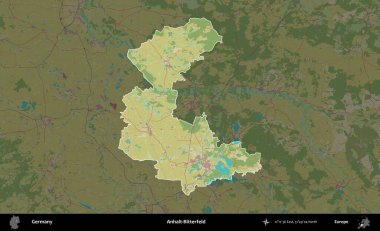 Anhalt-Bitterfeld. Almanya 'nın idari alanı koyu renkli bir Topografik İnsani Yardım Stili haritasına vurgulandı ve özetlendi
