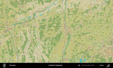 Landkreis Augsburg. Topografik İnsani Yardım Stili Haritasında Almanya 'nın idari alanı