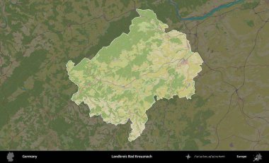 Landkreis Bad Kreuznach. Almanya 'nın idari alanı koyu renkli bir Topografik İnsani Yardım Stili haritasına vurgulandı ve özetlendi