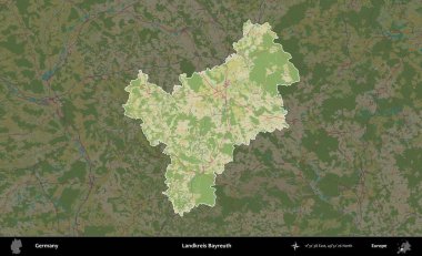 Landkreis Bayreuth. Almanya 'nın idari alanı koyu renkli bir Topografik İnsani Yardım Stili haritasına vurgulandı ve özetlendi