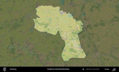 Landkreis Grafschaft Bentheim. Almanya 'nın idari alanı koyu renkli bir Topografik İnsani Yardım Stili haritasına vurgulandı ve özetlendi