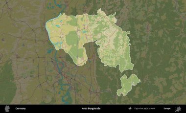 Kreis Bergstrae. Almanya 'nın idari alanı koyu renkli bir Topografik İnsani Yardım Stili haritasına vurgulandı ve özetlendi