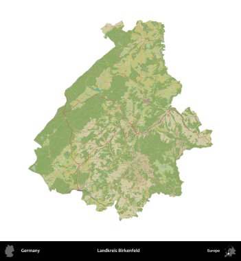Landkreis Birkenfeld. Almanya 'nın idari bölgesi Topografik İnsani Stil Haritasında beyaza izole edildi