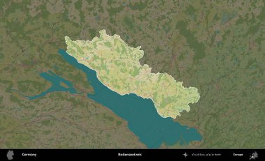 Bodenseekreis. Almanya 'nın idari alanı koyu renkli bir Topografik İnsani Yardım Stili haritasına vurgulandı ve özetlendi