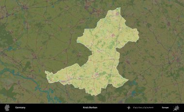 Kreis Borken. Almanya 'nın idari alanı koyu renkli bir Topografik İnsani Yardım Stili haritasına vurgulandı ve özetlendi