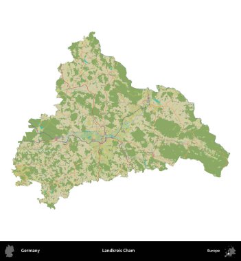 Landkreis Cham. Almanya 'nın idari bölgesi Topografik İnsani Stil Haritasında beyaza izole edildi