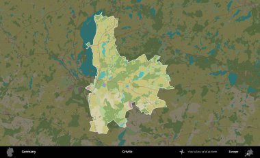 Vay canına. Almanya 'nın idari alanı koyu renkli bir Topografik İnsani Yardım Stili haritasına vurgulandı ve özetlendi