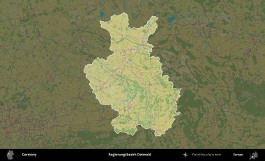 Regierungsbezirk Detmold. Almanya 'nın idari alanı koyu renkli bir Topografik İnsani Yardım Stili haritasına vurgulandı ve özetlendi