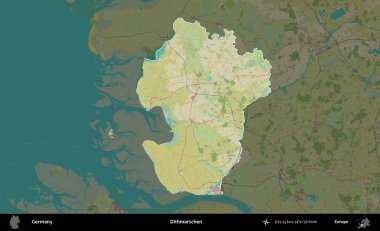Dithmarschen. Almanya 'nın idari alanı koyu renkli bir Topografik İnsani Yardım Stili haritasına vurgulandı ve özetlendi