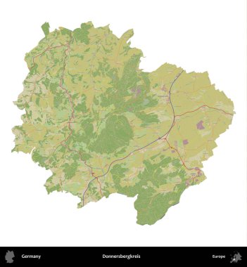Donnersbergkreis. Almanya 'nın idari bölgesi Topografik İnsani Stil Haritasında beyaza izole edildi