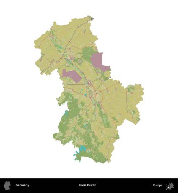 Kreis Duren. Almanya 'nın idari bölgesi Topografik İnsani Stil Haritasında beyaza izole edildi