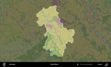 Kreis Duren. Almanya 'nın idari alanı koyu renkli bir Topografik İnsani Yardım Stili haritasına vurgulandı ve özetlendi
