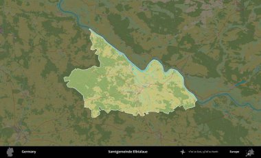 Samtgemeinde Elbtalaue. Almanya 'nın idari alanı koyu renkli bir Topografik İnsani Yardım Stili haritasına vurgulandı ve özetlendi