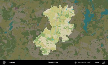 Eldenburg Lubz. Almanya 'nın idari alanı koyu renkli bir Topografik İnsani Yardım Stili haritasına vurgulandı ve özetlendi